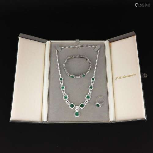 An Emerald and Diamond Demi Parure Set