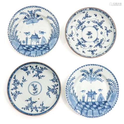 A COLLECTION OF 4 BLUE AND WHITE PLATES