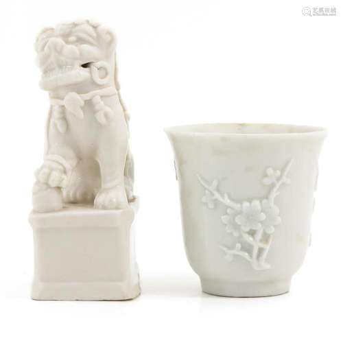 A BLANC DE CHINE SCULPTURE AND CUP