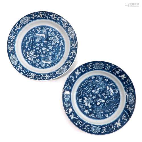 A PAIR OF BLUE AND WHITE PLATES