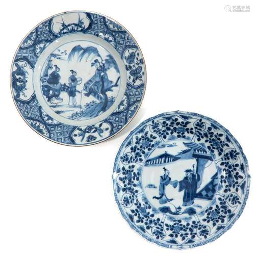 A LOT OF 2 BLUE AND WHITE PLATES