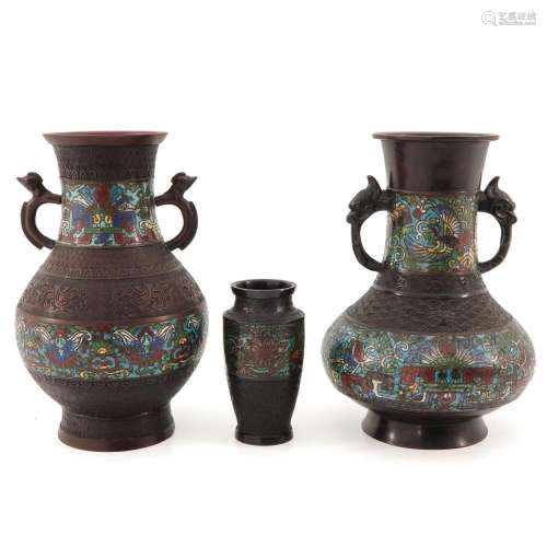 A COLLECTION OF 3 CLOISONNE VASES