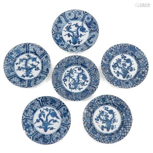 A SERIES OF 6 BLUE AND WHITE PLATES