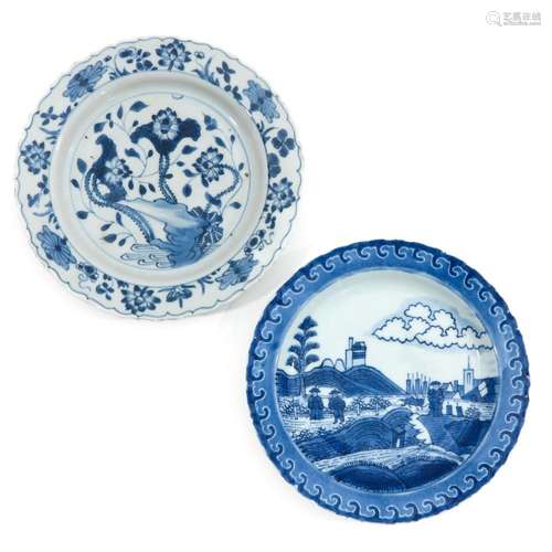 A LOT OF 2 BLUE AND WHITE PLATES