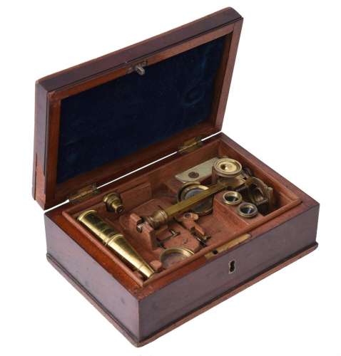 A GOULD-TYPE LACQUERED BRASS PORTABLE COMPOUND MICROSCOPE
