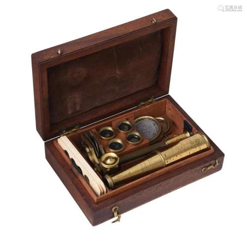 A GOULD-TYPE LACQUERED BRASS PORTABLE COMPOUND MICROSCOPE