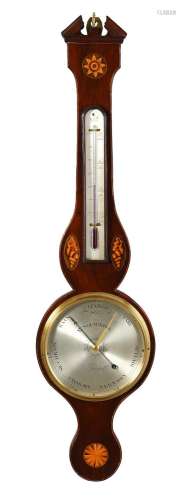 Y A REGENCY INLAID MAHOGANY MERCURY WHEEL BAROMETER