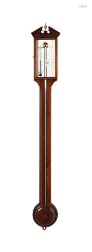 A GEORGE III STYLE LINE-INLAID MAHOGANY MERCURY STICK BAROME...