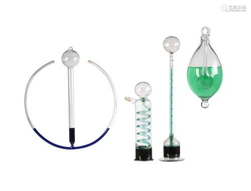 FOUR BLOWN TEMPERED GLASS SIMPLE BAROMETERS