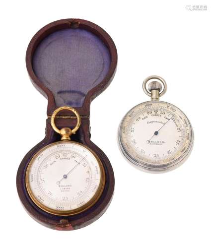 TWO ANEROID POCKET BAROMETERS WITH ALTIMETERS