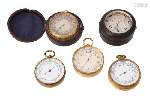 A GROUP OF FIVE ANEROID POCKET BAROMETERS