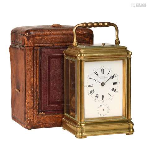 A FRENCH GORGE CASED REPEATING CARRIAGE CLOCK WITH ALARM