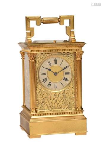 A FRENCH GILT ANGLAISE RICHE CASED REPEATING CARRIAGE CLOCK ...