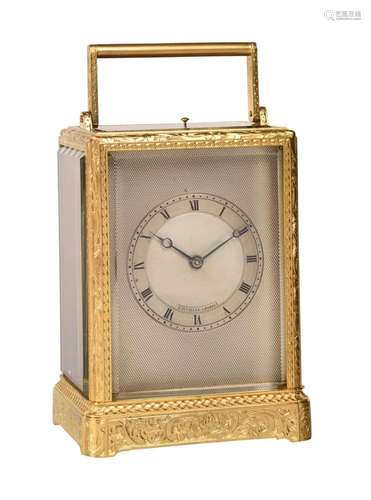 A FINE FRENCH ENGRAVED GILT BRASS REPEATING CARRIAGE CLOCK I...