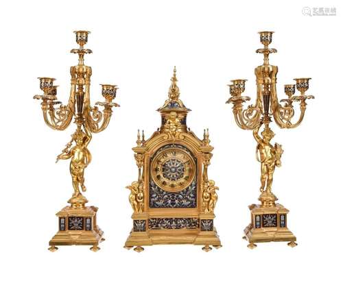 A FINE FRENCH BELLE EPOQUE GILT BRASS AND CHAMPLEVE ENAMELLE...