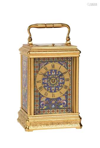 A FINE FRENCH ENGRAVED GILT BRASS AND CLOISONNE ENAMELLED RE...