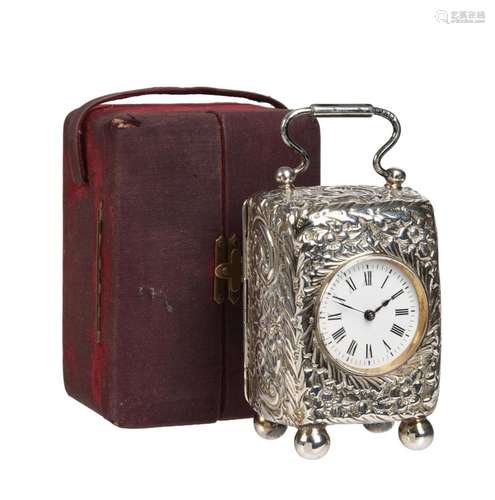 A VICTORIAN SILVER MINIATURE CARRIAGE TIMEPIECE