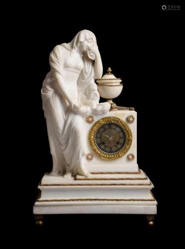 A FRENCH NAPOLEON III SCULPTED WHITE MARBLE FIGURAL MANTEL C...