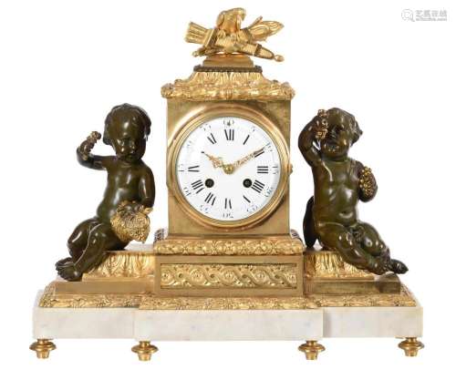 A FRENCH NAPOLEAN III BRONZE, ORMOLU AND WHITE MARBLE FIGURA...