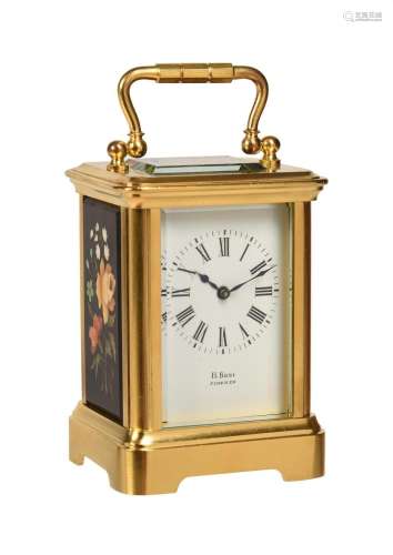 A RARE FRENCH GILT BRASS MINIATURE CARRIAGE TIMEPIECE WITH F...