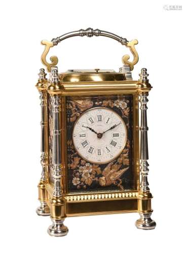 A FINE FRENCH MULTI-COLOUR REPEATING CARRIAGE CLOCK WITH REL...