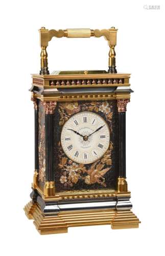 A FINE FRENCH MULTI-COLOUR REPEATING CARRIAGE CLOCK WITH REL...