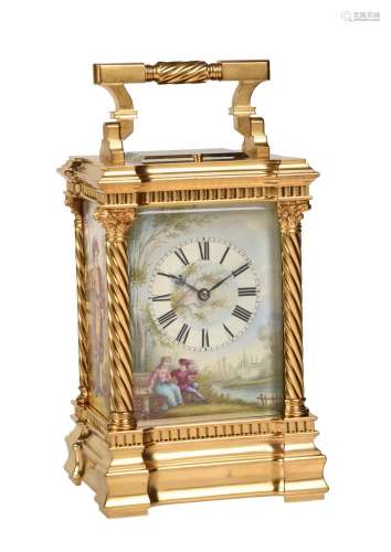 A FINE FRENCH GILT BRASS ANGLAISE RICHE CASED REPEATING CARR...