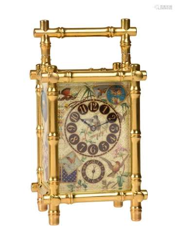 A FINE FRENCH GILT BAMBOO CASED REPEATING ALARM CARRIAGE CLO...