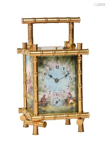 A FRENCH GILT BAMBOO CASED REPEATING ALARM CARRIAGE CLOCK WI...