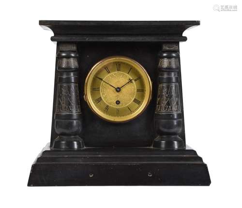 A VICTORIAN BELGE NOIR MARBLE MANTEL TIMEPIECE IN THE ANCIEN...