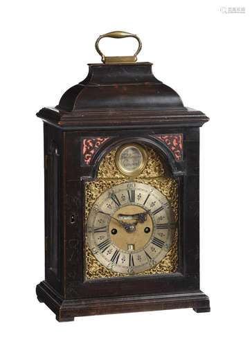 A GEORGE II EBONISED TABLE CLOCK