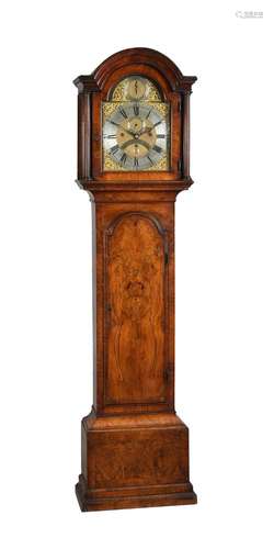 A GEORGE II WALNUT QUARTER CHIMING EIGHT-DAY LONGCASE CLOCK