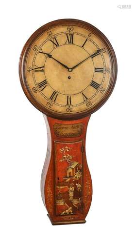 A GEORGE III SCARLET JAPANNED TAVERN TIMEPIECE