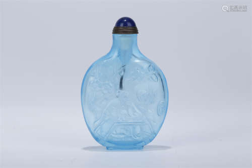 A Blue Glass Snuff Bottle with Figure Design.