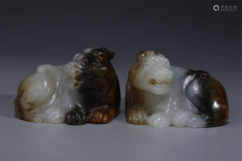 A Set of Antique Jade Beast Sculptures.