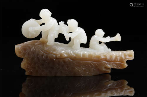 A Hetian Jade Playing Kids Sculpture.