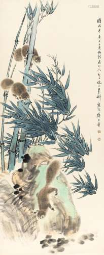 Ni Tian (1855-1919) Bamboo, Rock and Squirrels, after Hua Ya...
