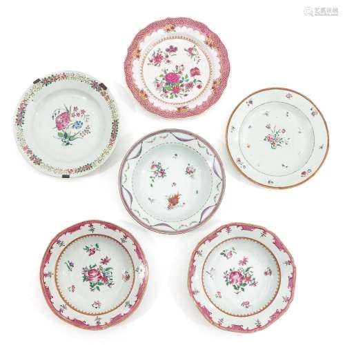 A Collection of 6 Famille Rose Plates