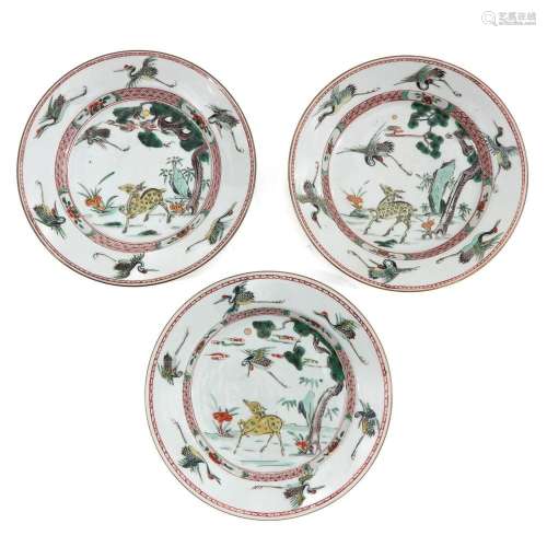 A Series of 3 Famille Verte Plates