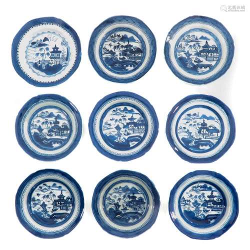 A Lot of 9 Blue and White Plates