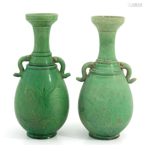 A Pair of Green Glaze Vases