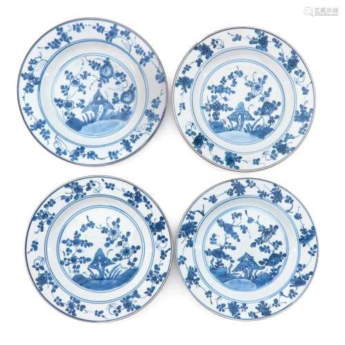 A Series of 4 Blue and White Plates