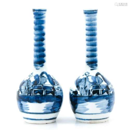 A Pair of Small Blue and White Vases