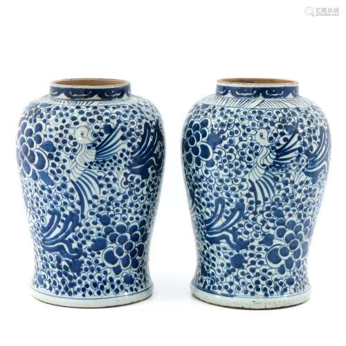 A Pair of Large Blue and White Jars