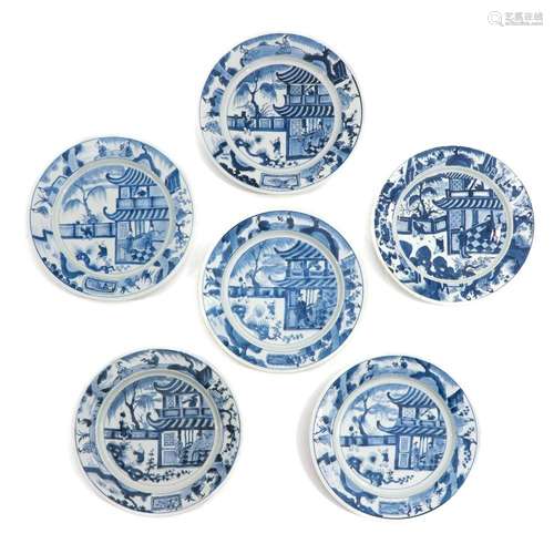 A Series of 6 Blue and White Plates