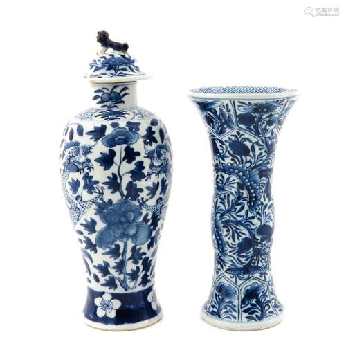 A Lot of 2 Blue and White Garniture Vases