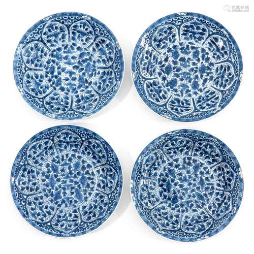 A Series of 4 Blue and White Plates