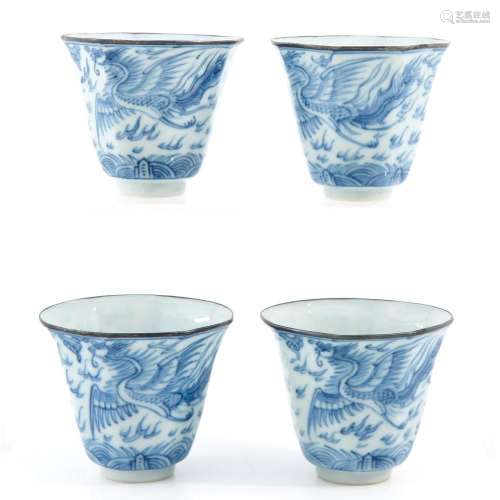 A Series of 4 Blue and White Cups