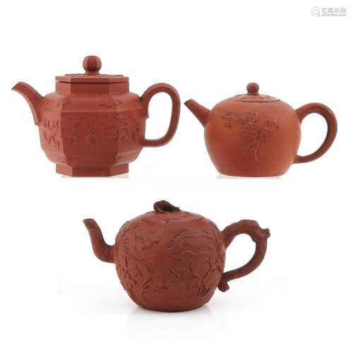 A Set of 3 Yixing Teapots