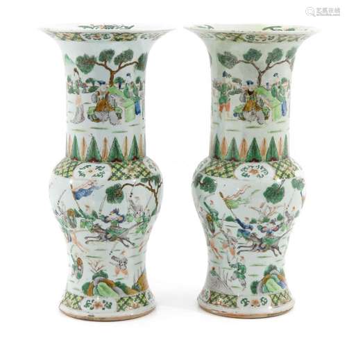 A Pair of Famille Verte Yen Yen Vases